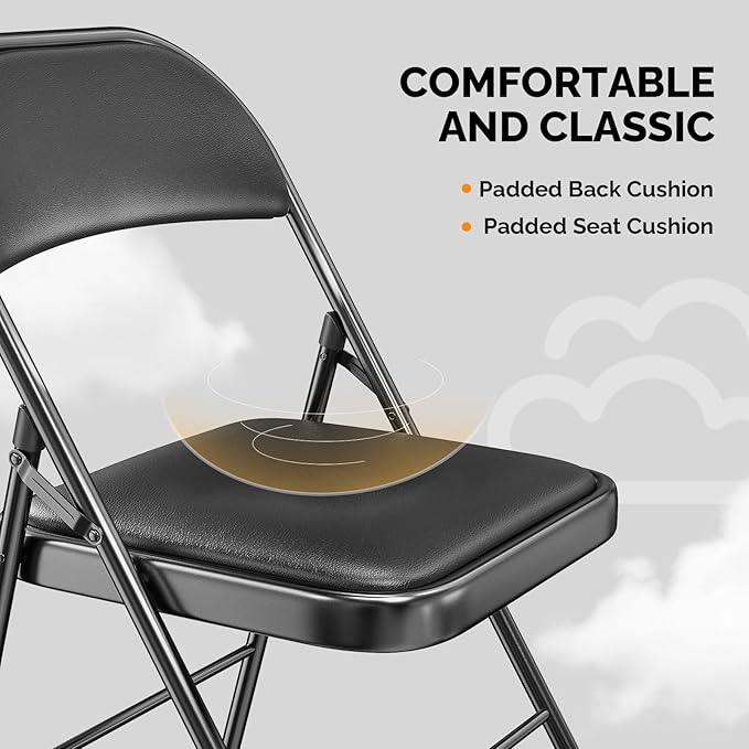 VINGLI 20 Pack Folding Chairs with Padded Seats, Metal Frame with Pu Leather Seat & Back, Capacity 350 lbs, Black