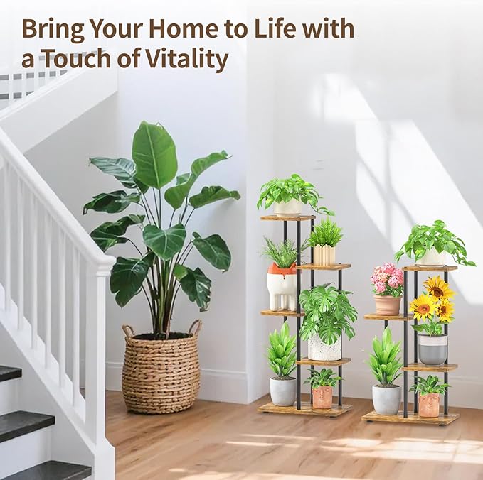 LASZOLA Black 3 Tiered Wood Plant Stand Indoor for Larger Heavy Duty Planter, Sturdy Multi Level Vertical Flowers Racks for Narrow Inside Floor, Decorate Shelving for Hold House Tree, Space Saving
