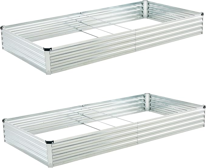 8x4x1ft(2 PCS) Galvanized Raised Garden Bed,Outdoor Planter Box Metal Patio Kit Planting Bed for Vegetables Flowers Herb,Silver
