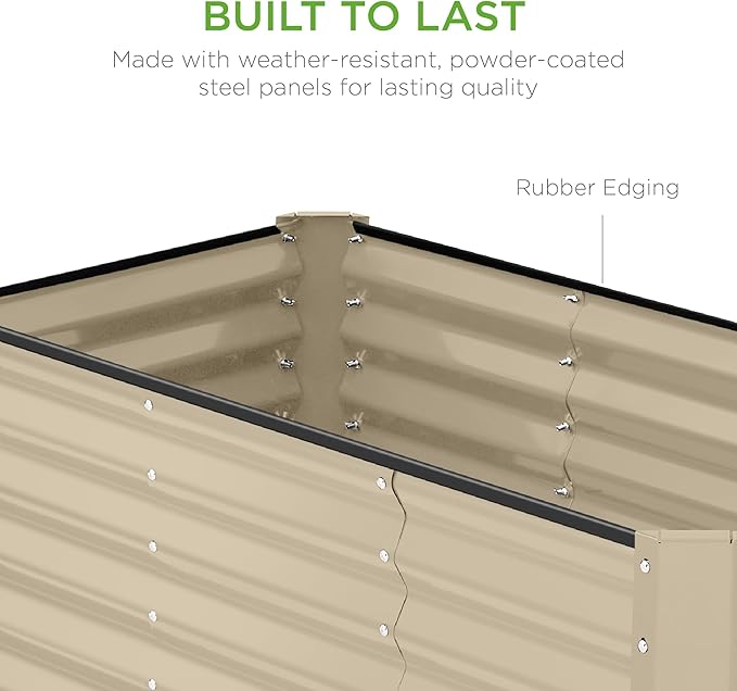 Best Choice Products 4x2x2ft Outdoor Metal Raised Garden Bed, Deep Root Box Planter for Vegetables, Flowers, Herbs, 119 Gallon Capacity, 100% Non Toxic Materials - Beige