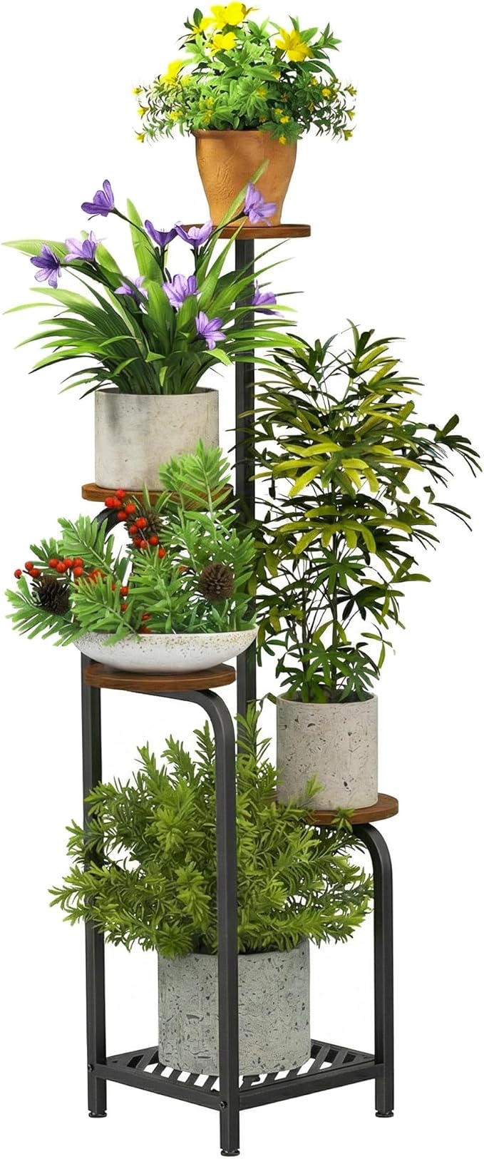 TOSKING 5 Tier Metal Plant Stand Indoor 48''H Tall ,Heavy Duty Plant Shelf , Corner Shelf Flower Pot Stand for Outdoor Plant Stand for Living Room Balcony Garden Patio Bedroom (5 Tier-Brown)
