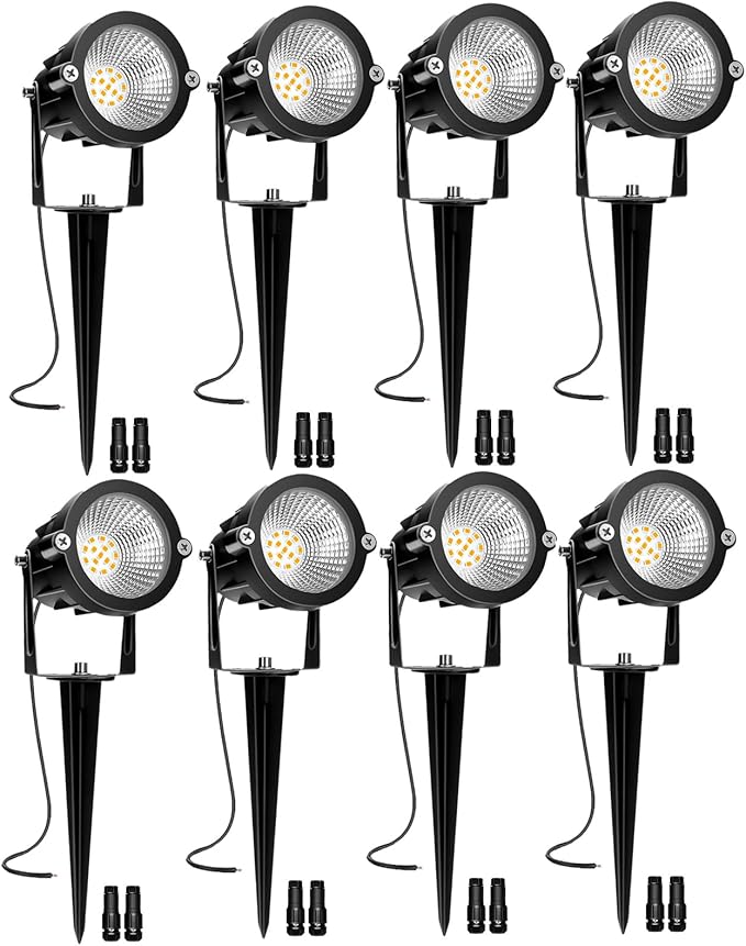 Low Voltage Landscape Lights, 10W 12/24V 2700K Warm White Landscape Lighting, IP65 Waterproof Outdoor LED Spotlight for Garden Yard Tree, 8 Pack with Connectors