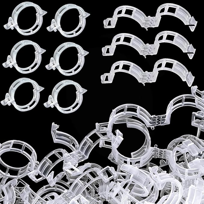Plant Support Clips, 100 Pcs Tomato Clips, Plastic Trellis Clips, Grape Vine Tomato Vine Vegetables Plants Garden Support Clips to Grow Upright Makes Plants Healthier (Plastic, White)