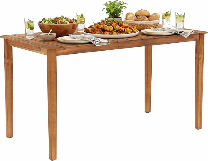 Tangkula 54" Acacia Wood Patio Dining Table for 6, Rectangular 4-6 People Patio Table with Slatted Tabletop, Indoor Outdoor Farmhouse Dining Table for Yard, Garden, Poolside, Deck