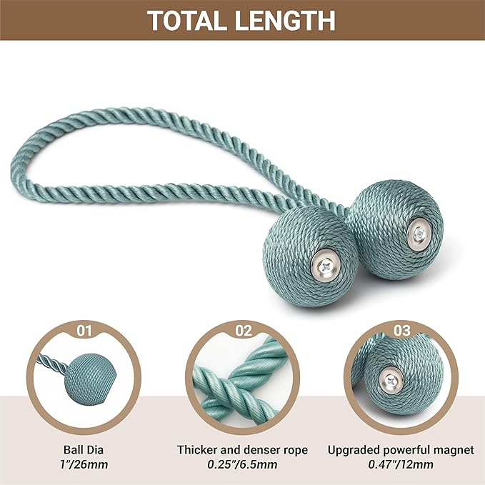 Hion Magnetic Curtain Tiebacks Gray Blue 6 Pack, Curtain Tiebacks Buckles Holdbacks Holders Hooks Clip for Home Bedroom Office Decorative Thick or Thin Curtain