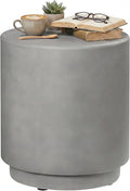 HOMCOM Outdoor Side Table, Round Small End Table with Concrete Finish for Indoor, Patio, Backyard, Pool, Porch, Garden, Lawn, Light Gray