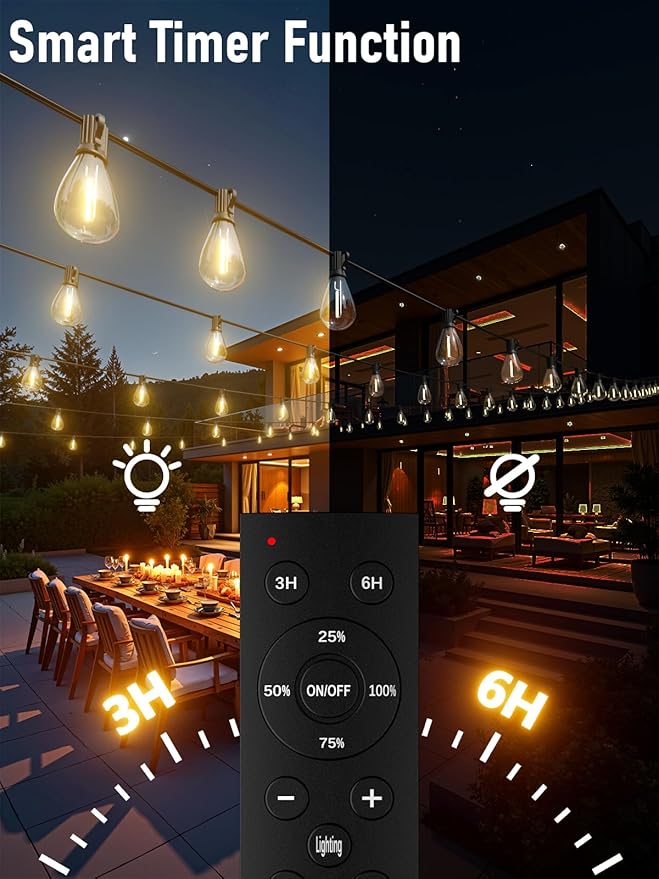 luckystyle 200FT LED Outdoor String Lights with Remote, 74+2 Shatterproof Bulbs Waterproof and Dimmable Patio Lights for Porch, Garden, Backyard, Deck, Balcony, 2700K Hanging Lighting