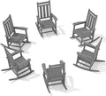 KINGYES Oversized Outdoor Rocking Chair Set of 6, All-Weather Patio Rocking Chairs for Porch, HDPE Outdoor Patio Rockers with High Back & Wide Seat for Garden, Lawn, Gray