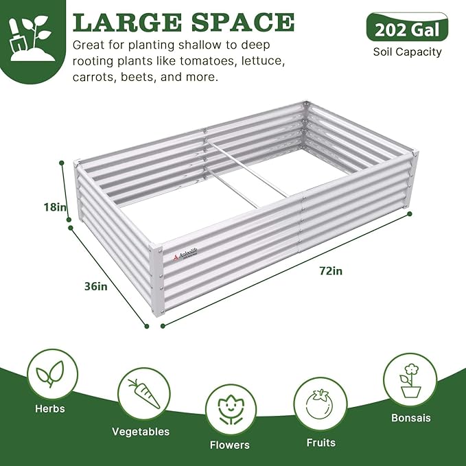 A ANLEOLIFE 6X3X1.5 ft Galvanized Raised Garden Beds Outdoor, Rectangular Metal Planter Box for Planting Vegetables Flowers Herb, Anti-Rust & Easy-Setup, Antique White