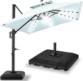 Best Choice Products 10x10ft Cantilever Patio Umbrella w/Base Included, Solar LED Lights 360 Rotation Large Offset Hanging Outdoor Shade for Deck Pool Backyard w/Stand – Baby Blue