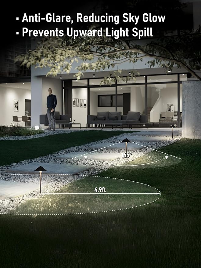 LEONLITE Low Voltage Landscape Lights, 3W 12V Pathway Lighting Wired, IP65 Waterproof Light for Yard Lawn, ETL Listed, Bronze Aluminum Housing, 5000K Daylight, Pack of 4