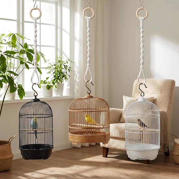 3 Pcs Adjustable Macrame Plant Hanger Extenders with Wooden Ring Handmade Woven Hanging Basket Extension Connectable Rope Hanging Plant Extender for Outdoor Indoor Plants Pot Holder Home Decor