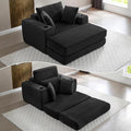 HANXIN 62" Chaise Lounge Chair Indoor, Oversized Corduroy Boneless Convertible Chaise Lounge Couch Sleeper Chair with Ottoman, Deep Seat Reading Chair, No Assembly Required (Black)