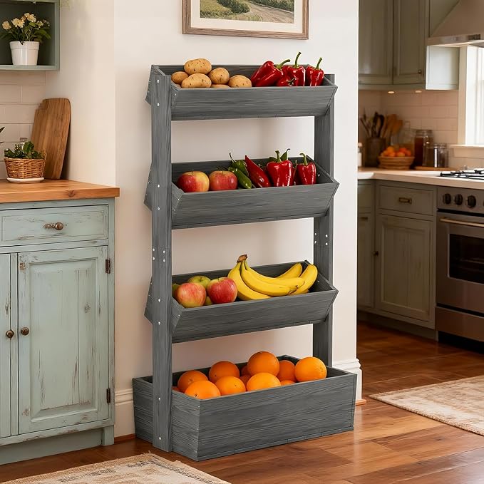 DoCred Vertical Wooden Raised Garden Bed, 4 Tier Upgraded Garden Planters Freestanding Wood Plant Stand Flower Rack Wooden Planter Box for Plants Herbs Flowers Vegetables Outdoor Indoor