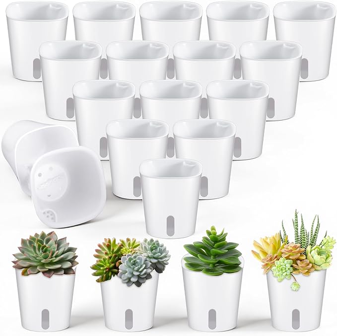 SHENLIU 3" Self Watering Pots, 20 Sets Plastic Self Watering Planters for Indoor Planters with Water Level Indicator and Multiple Vents Perfect for Succulents ﻿House Plants Flowers
