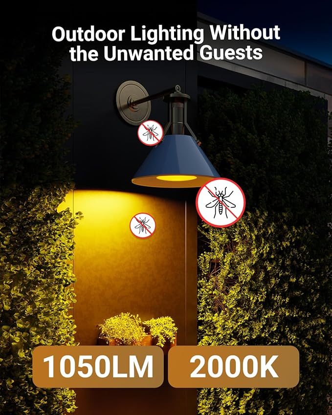 Sunco LED Yellow Bug Light Bulbs Outdoor PAR38 Bug Repellent Light for Porch, Backyard, Outside, 13W=90W, 2000K Amber Glow, Dimmable, 1050 LM, E26, Wet Rated, Instant On, Flicker Free ETL 4 Pack.