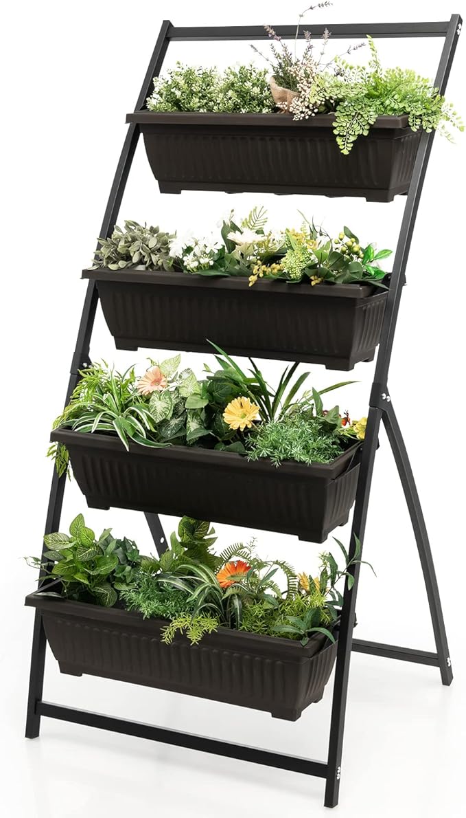 Giantex 5.2FT Vertical Raised Garden Bed, 4-Tier Elevated Planter Box w/4 Containers & Drainage Holes, Indoor Outdoor Freestanding Planter for Vegetables, Herbs, Flowers, Heavy-Duty Metal Frame