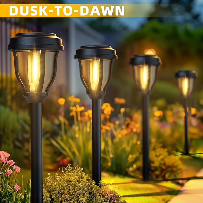 DERAYSION 12 Pack Solar Lights Outdoor, Solar Pathway Lights Auto On/Off Waterproof Garden Landscape Lighting for Path, Yard, Walkway, Driveway Decor