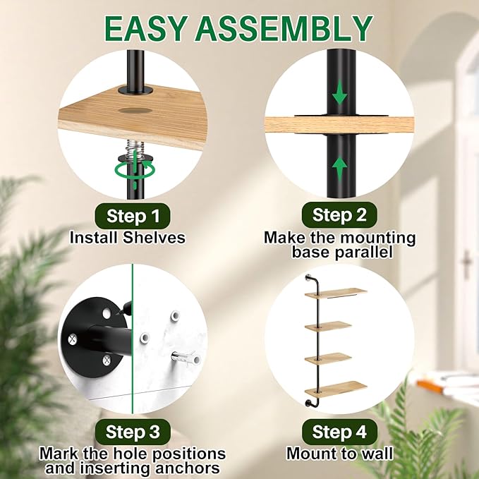 DELLAN 4-Tier Rotating Window Plant Shelf, Wall Mounted Indoor Hanging Plants Shelf, Modern Style