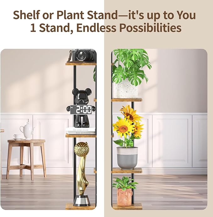LASZOLA Black 5 Tiered Wood Plant Stand Indoor for Larger Heavy Duty Planter, Sturdy Multi Level Vertical Flowers Racks for Narrow Inside Floor, Decorate Shelving for Hold House Tree, Space Saving