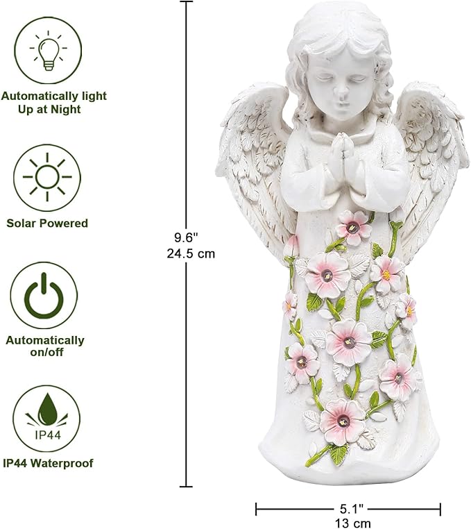 Nacome Garden Outdoor Statues Angel with Succulent and 7 LED Lights – Lawn Decor for Patio, Balcony, Yard Ornament - Chrismtas Gifts for Mom Grandma