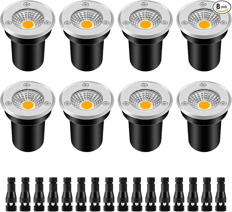 ZUCKEO Low Voltage Landscape Lights LED Well Lights 3W 12V-24V in Ground Light IP67 Waterproof Outdoor Low Voltage Landscape Lighting for Floor Driveway Deck Step Garden (8 Pack Warm White)