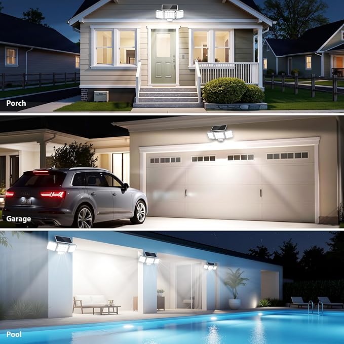 WdtPro Solar Lights Outdoor Motion Sensor, 3500LM Bright Solar Flood Lights Outdoor, Adjustable & Upgrade Glass Panel, Wireless LED Solar Powered Security Spot Lights Waterproof for Yard-2Pack, White