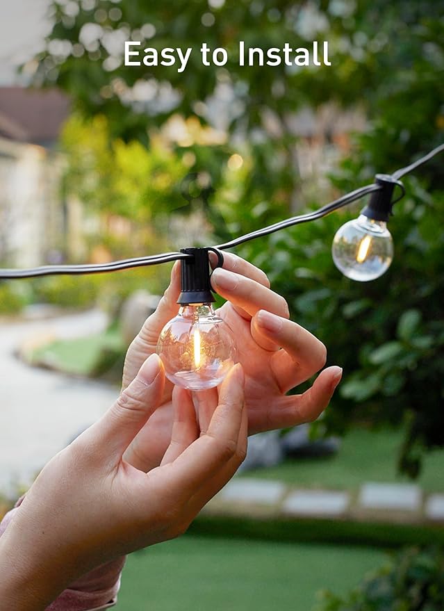 Brightown LED Outdoor String Light, 109 Feet Patio Lights with 52 Edison Shatterproof Bulbs(2 Spare), UL Listed Waterproof Outside Lights for Backyard Balcony Party Xmas Decor, E12 Base, Connectable
