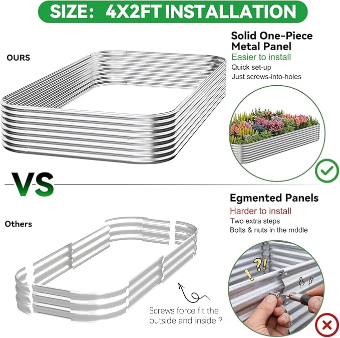 4 Pack Raised Beds for Gardening, Corrugated Galvanized Steel Raised Garden Bed, Outdoor Metal Above Ground Garden Bed for Vegetables and Flowers-4x2FT