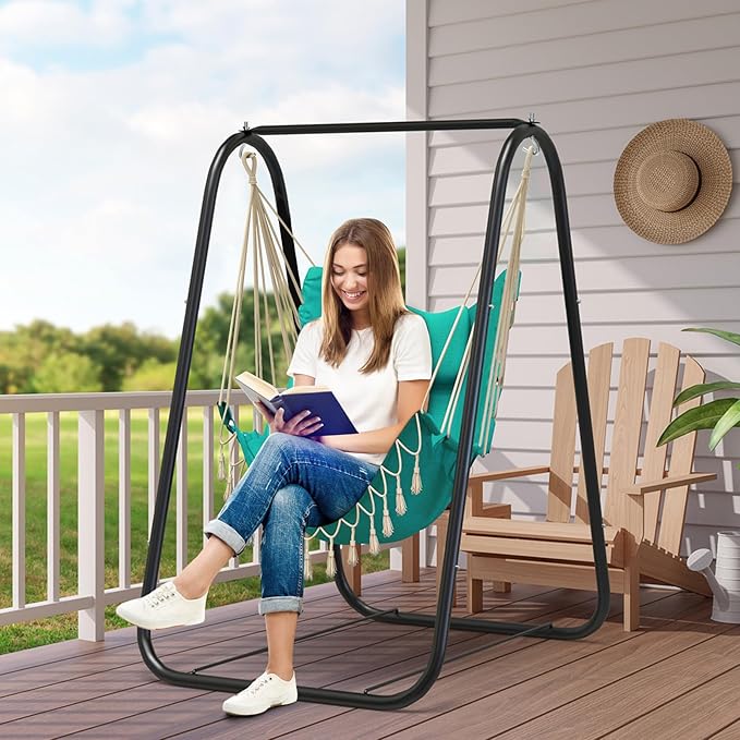 G TALECO GEAR Hammock Chair with Stand,Heavy-Duty and Rustproof Hanging Chair with Stand,Hammock Swing Chair Stand,for Indoor Outdoor Patio Yard Garden Porch (Aqua)
