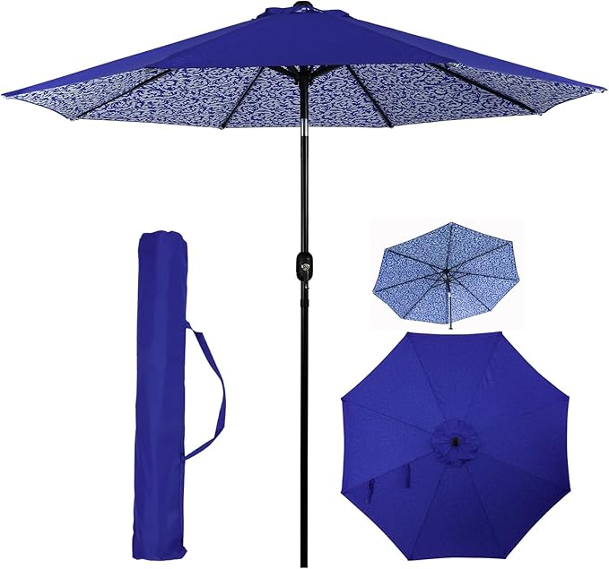 Backyard Expressions 9 ft. Patio Umbrella, Market Table Umbrella w/Tilt and Crank, 8 Ribs