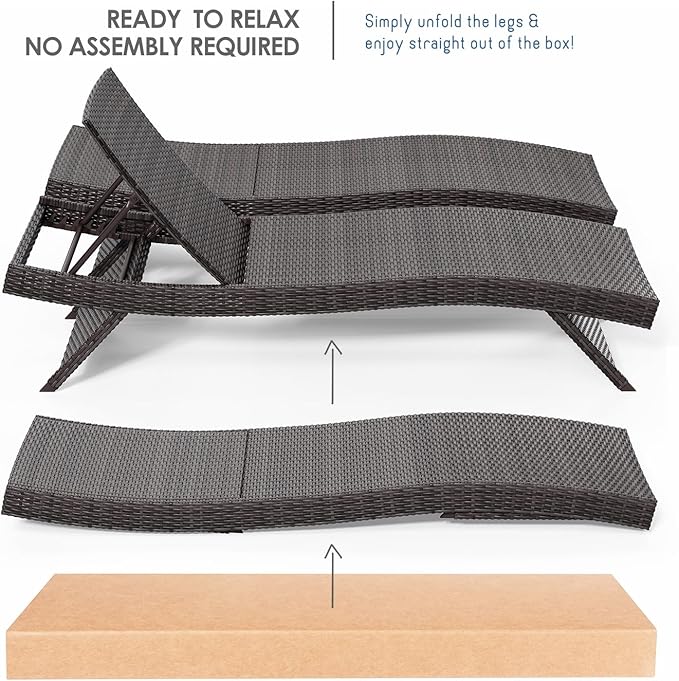 Nestl Chaise Lounge Chair Outdoor Set of 4, Wicker Patio Lounge Chair, Outdoor Lounge Chair with Reclining Backrest