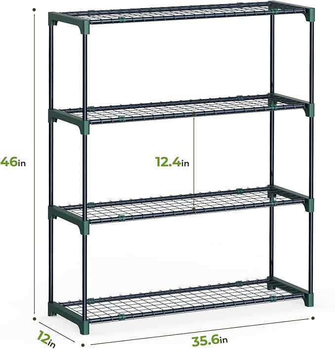 Ohuhu Plant Greenhouse Shelves 4 Tier 2 Pack Extra-Wide Stable Green House Shelving for Outdoor, 35x12x42 Inch Portable Rustproof Metal Shelf Plant Stand Rack Greenhouse Accessories