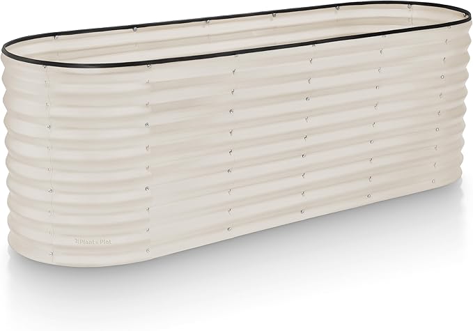 Plant & Plot Galvanized Raised Garden Beds Outdoor // 6×2×2 ft Planter Raised Beds for Gardening, Vegetables, Flowers // Large Metal Garden Box (White) // Patented Tool-Free Design