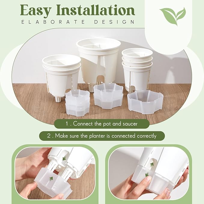 Self Watering Pots for Indoor Plants with Deep Reservoir and High Drainage Holes for Outdoor Plants and Flowers, Bare Root Planter(4.72'', 5.91'', 7.09'',White,9 Pcs)
