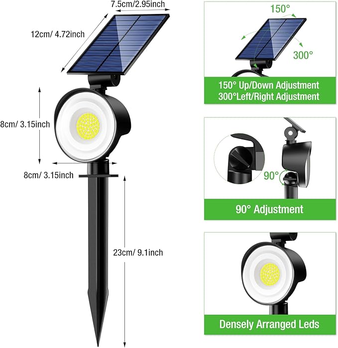 nipify 2 Pack Solar Spot Lights Outdoor Waterproof, Solar Spotlight Light for Outside Yard Landscape Lighting Pathway Lights Wall Auto On/Off, Blue