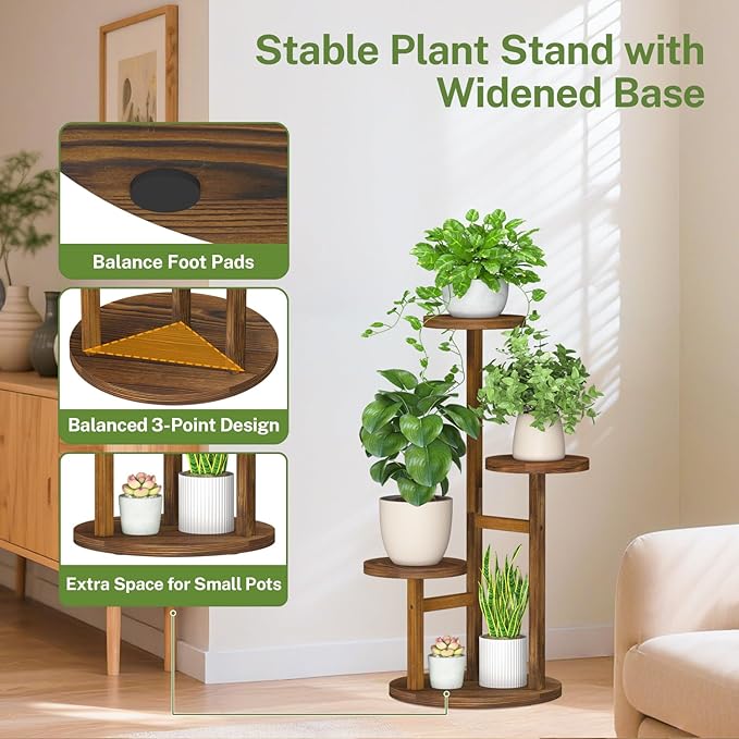 iDavosic.ly 3 Tier Plant Stand Indoor, Tiered Corner Wood Multiple Flower Holder Shelf, Tall Orchid Display Rack for Patio Porch Living Room Balcony Outdoor, Brown