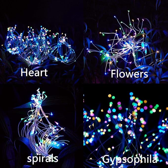 HELESIN Christmas Outdoor Solar Garden Lights,105 LED Solar Powered Decorative Stake Landscape Light DIY Flowers Fireworks Stars for Walkway Pathway Backyard Christmas Party Decor 2 Pack（Mulit-Color）