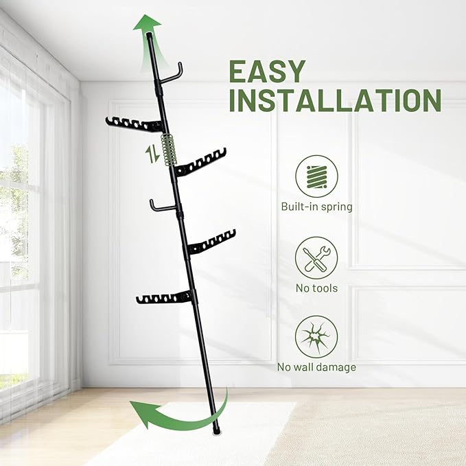 Tension Rod Plant Stand, Plant Poles for Hanging Plants Indoor, Metal Tension Pole Plant Stand with 6 Hangers, Floor to Ceiling Hanging Plants Stand(Fit 3.6-10ft)