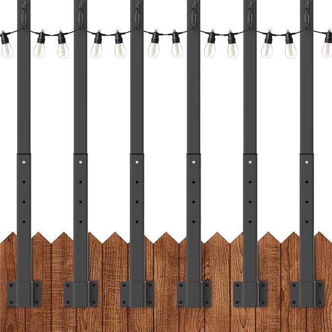 AILBTON 6 Pack 2.8Ft String Light Poles,Light Poles for Outside String Lights,Outdoor Light Poles with Fence Bracket,Metal Pole Stand for Patio,Backyard,Deck