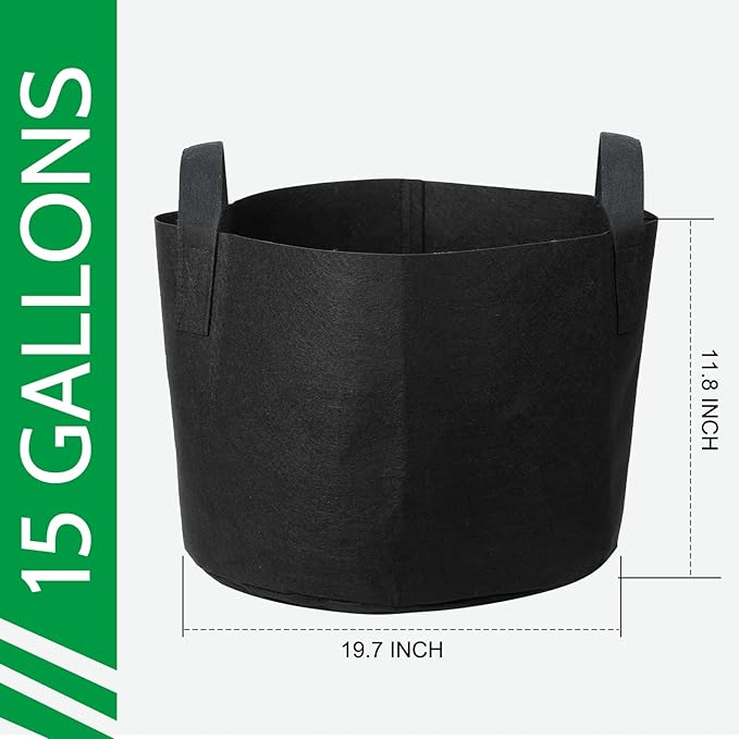 JERIA 12-Pack 15 Gallon Grow Bags, 300G Thickened Nonwoven Garden Pots,Heavy Duty Fabric Pots with Reinforced Handles