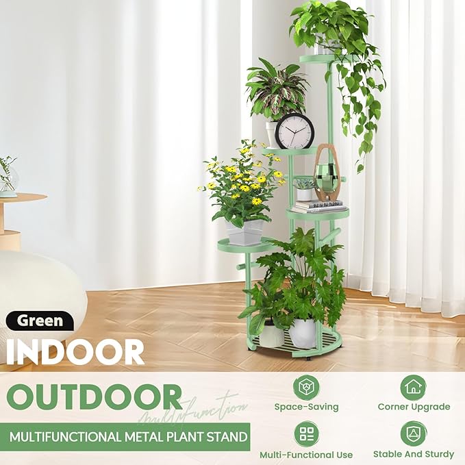 TOSKING 5 Tier Metal Plant Stand Indoor， Plant Shelf, Corner Shelf Flower Pot Stand for Outdoor Plant Stand for Living Room Balcony Garden Patio Bedroom (Green, 42in)