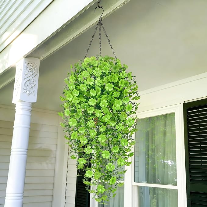 Waipfaru Artificial Hanging Four-leaf clover, 4pcs Fake Hanging Plants, Faux Ivy Pothos Vines Greenery for Wall Home Bedroom Living Room Aesthetic Kitchen Office Aesthetic Kitchen Indoor Outdoor Decor
