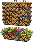 Y&M 6pcs 24 Inch Window Deck with Coco Liner, Fence Metal Hanging Flower Planter Window Basket Deck Railing Planter Boxes for Outdoor Garden Lawn