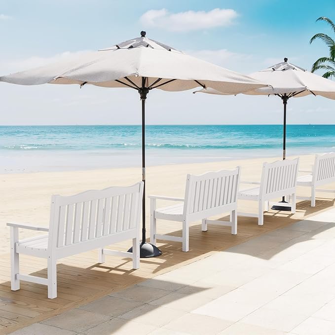 Stoog Outdoor Benches Set of 2, All-Weather HIPS Plastic Garden Bench with 800lb Capacity, Never Fade or Rot, Used for Patio, Porch, Backyard and Park, White