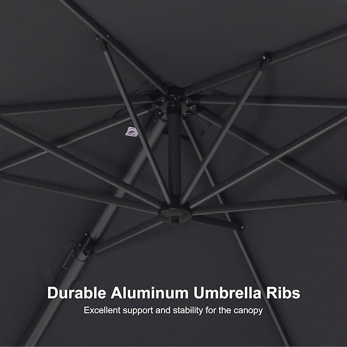 PURPLE LEAF 8' X 8' Patio Umbrella with Wheeled Base for Pool 7' High Offset Outdoor Cantilever Umbrella Swimming Pool Umbrella with 360°Rotation for Poolside Grey
