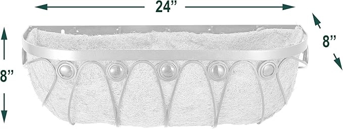 Arcadia Garden Products Hanging Window Basket Metal Trough Flower Planter with Coco Liner for Outdoor Windowsill, Railing, Patio, Garden, Balcony, Fence, 24-inch