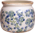 Ceramic Planters Spring Decor, 6.29in Country Cottage Plant Pots with Drainage Hole for Indoor Plants & Succulent, Vintage Crackle Glaze Finish Flower Vase, Home Decor Gifts, Deep Blue Floral