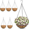 ZeeDix 6 Pack 10 Inch Metal Round Hanging Planter Basket with Coconut Liners Replacement, Hanging planters Baskets with Natural Coco Liner for Outdoor Indoor Planters Flowers Vegetables