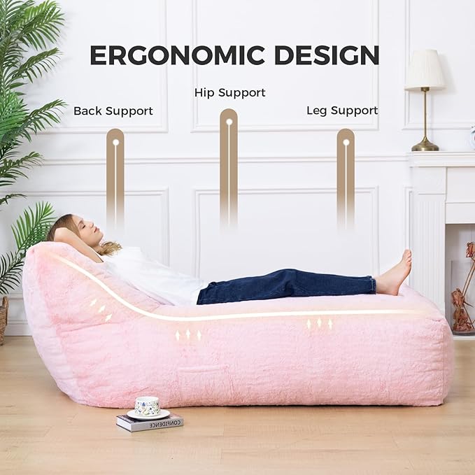 Giant Bean Bag Lounger Chair for Adults with Soft & Cozy Plush Fabric,Memory Foam Filled Beanbag Chair for Family Living Room,Bedroom and Game Room (Pink)
